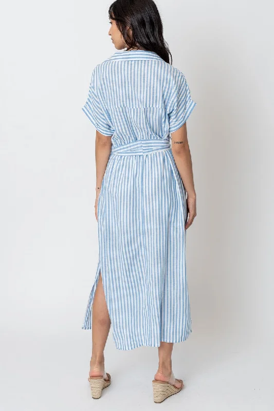 Marina Striped Tie Midi Dress