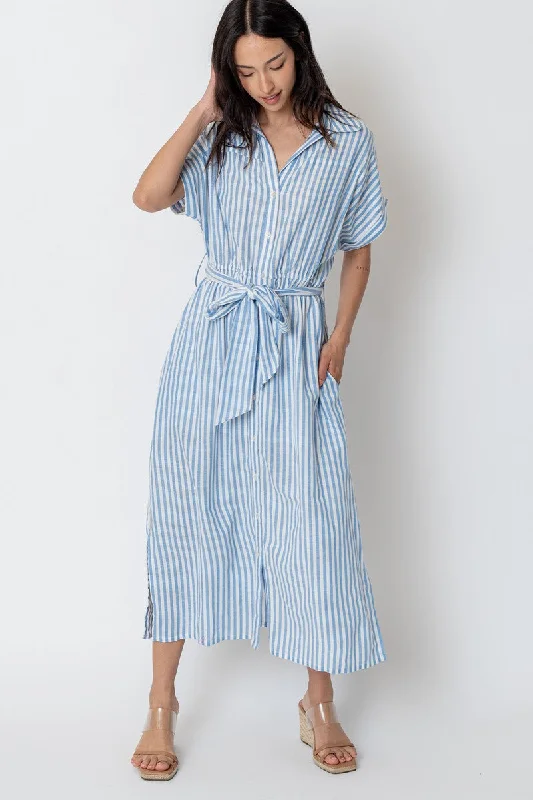 Marina Striped Tie Midi Dress