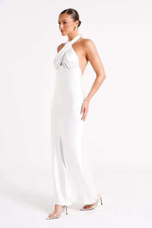 Marvelle Satin Halter Maxi Dress - White