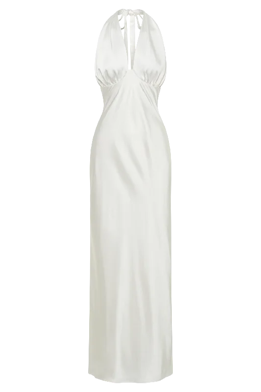 Marvelle Satin Halter Maxi Dress - White