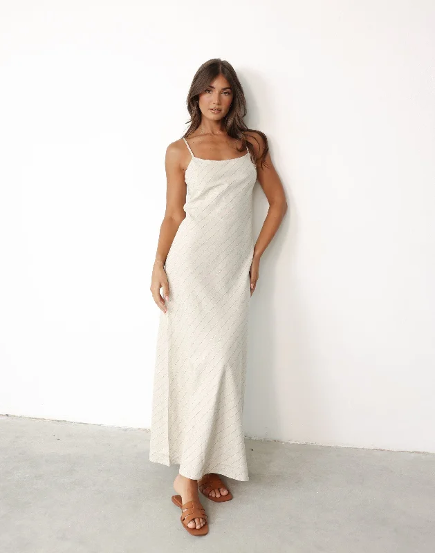 Nicolah Maxi Dress (Oatmeal Stripe)