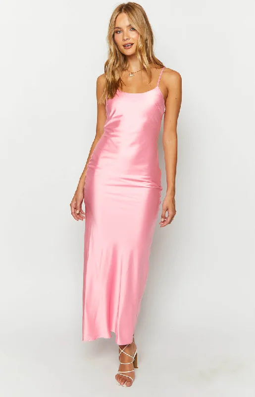 Renesmee Pink Satin Maxi Dress