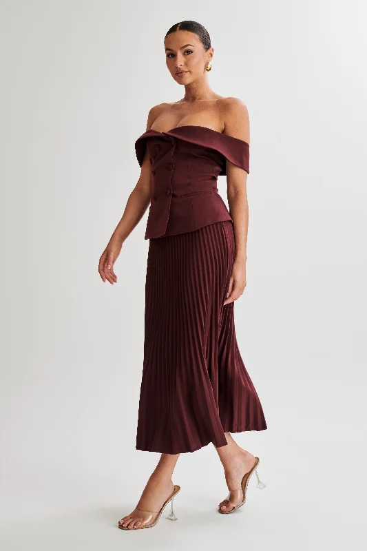 Twyla Pleated Suiting Maxi Skirt - Plum