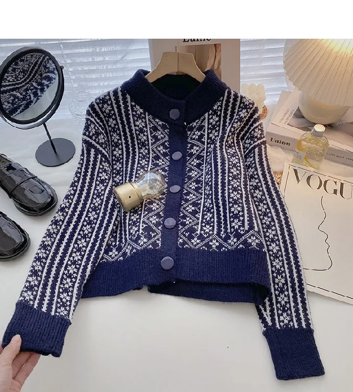 Vintage print shows thin long sleeved cardigan top fashion  5888