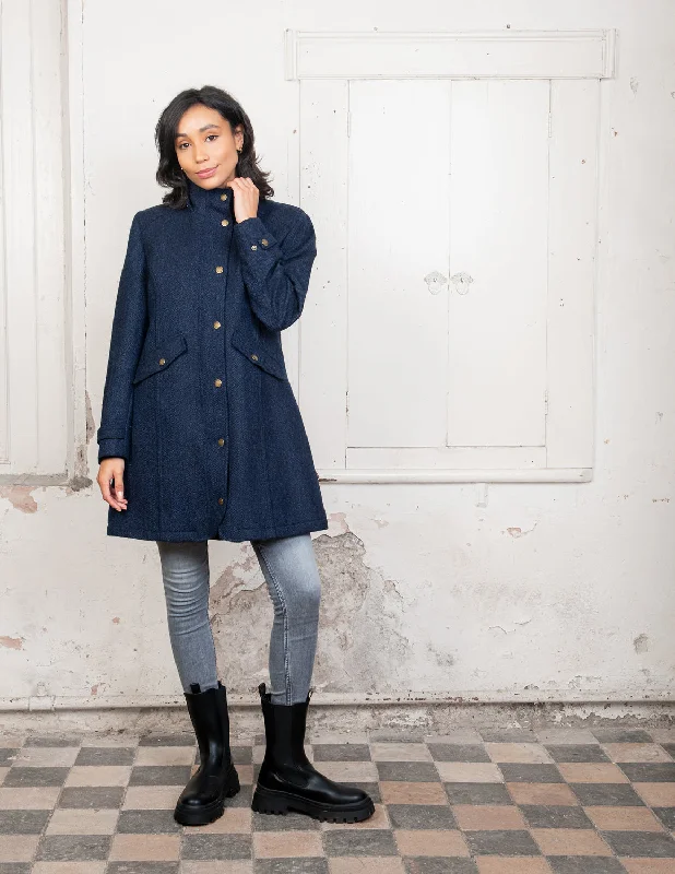 Abbie Tweed Coat - Navy Herringbone