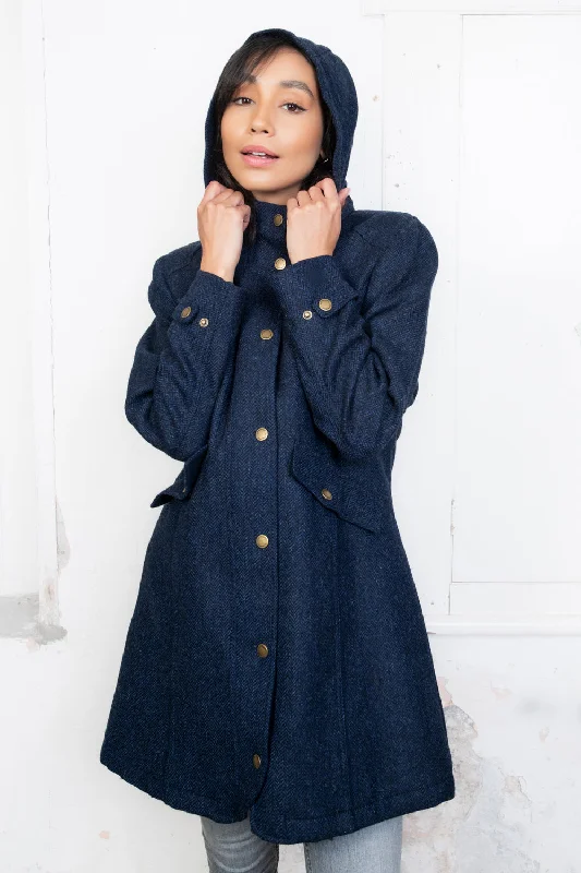 Abbie Tweed Coat - Navy Herringbone