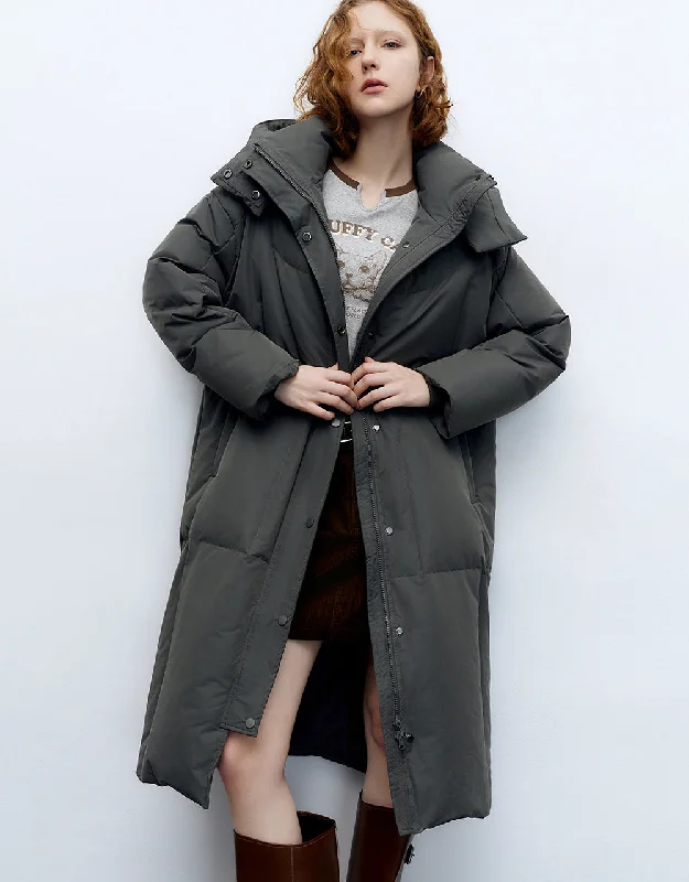 Drop Shoulder Sleeve Hooed Down Jacket