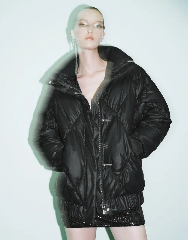 Elastic Hem Stand Collar Down Jacket