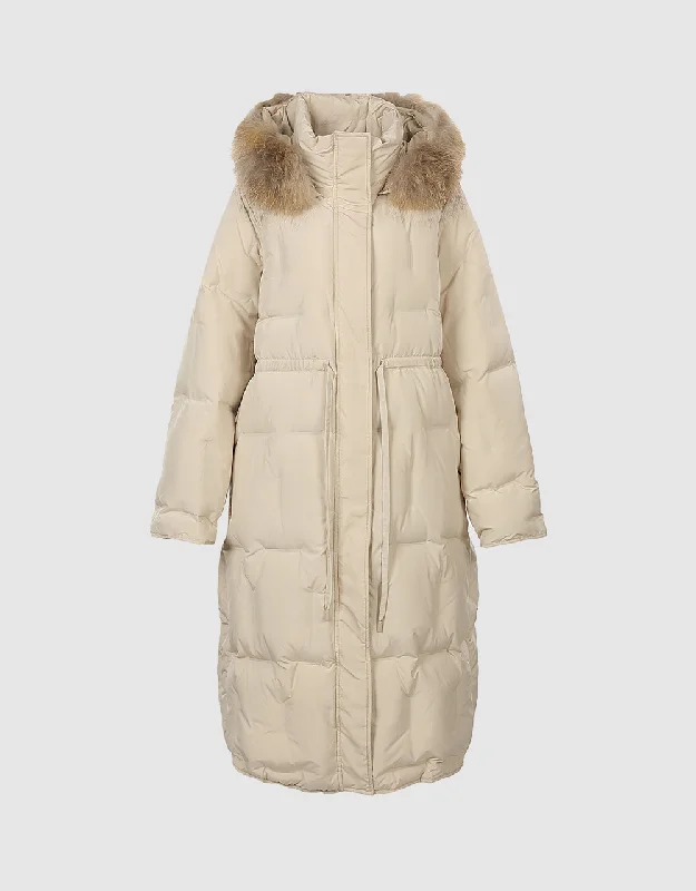 Gathered Waist Hooded Down Jacket