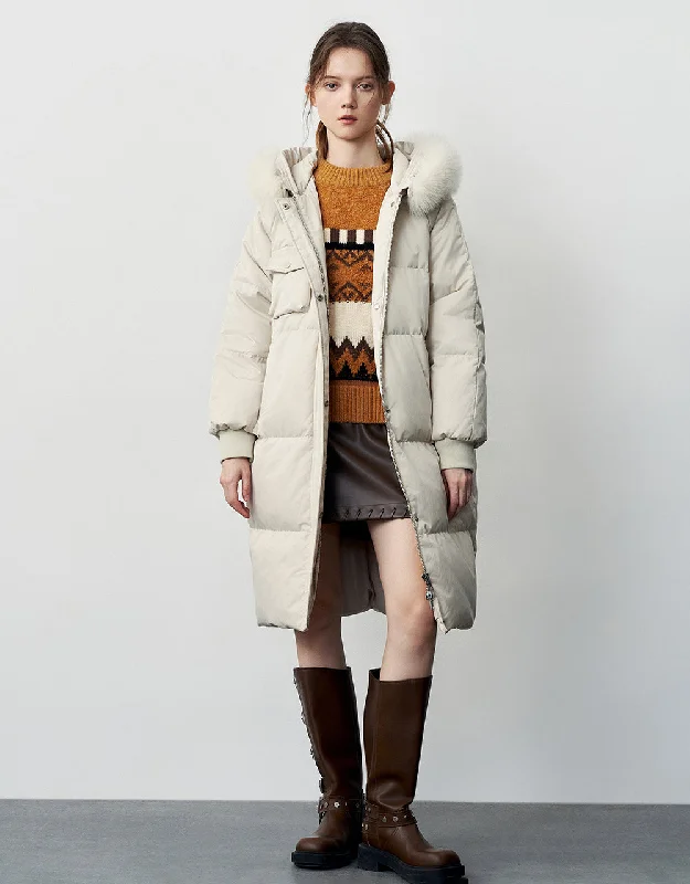 Hooded Down Jacket With Furry Collar