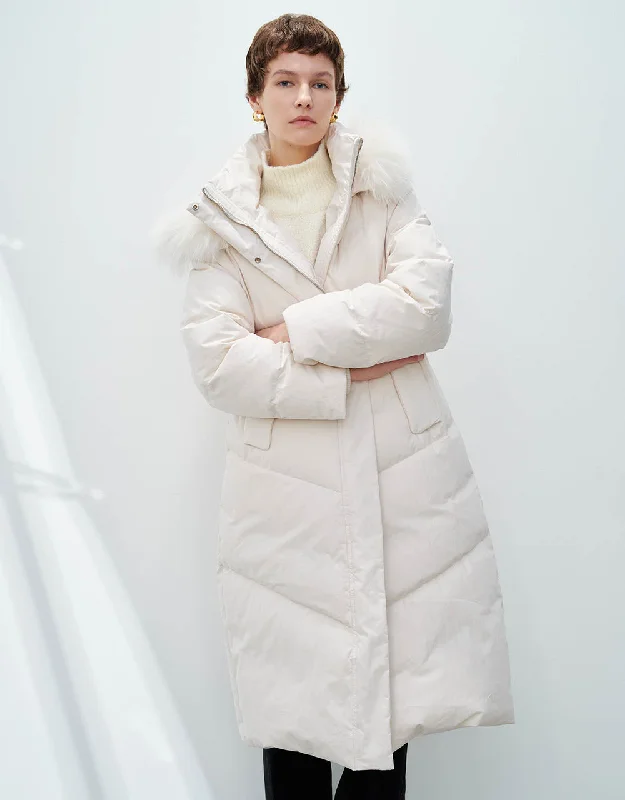 Hoodie Down Coat With Furry Collar