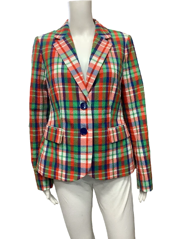 Kate Spade New York Jacket Notched Collar Plaid Print Size 6