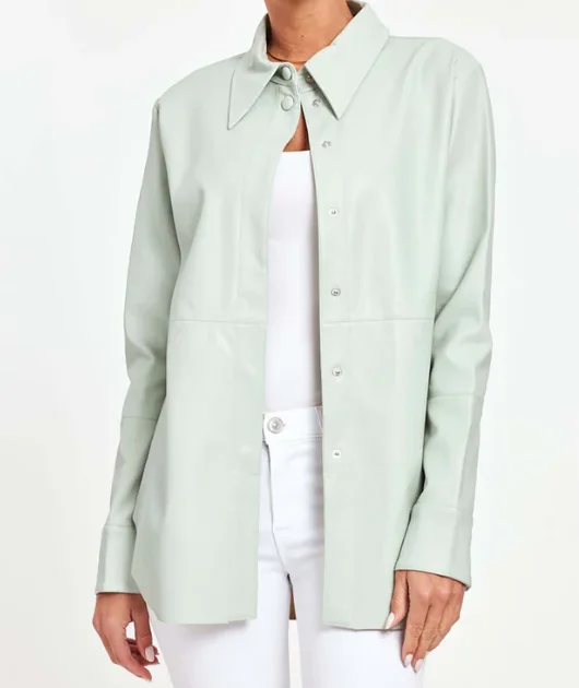 Megan Mint Vegan Leather Shirt Jacket