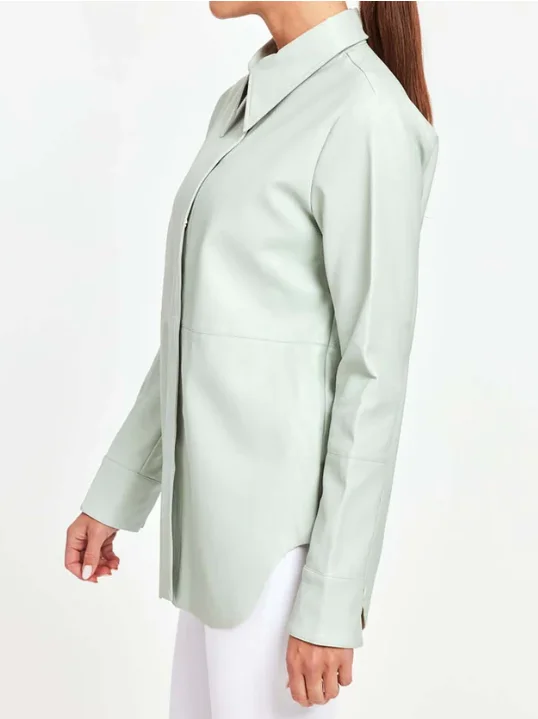 Megan Mint Vegan Leather Shirt Jacket