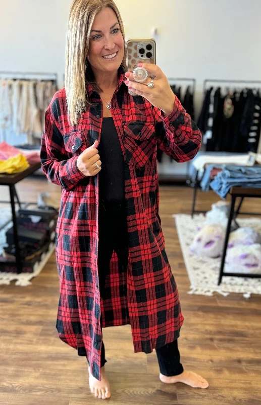 Michelle - Flannel Plaid Longline Shacket