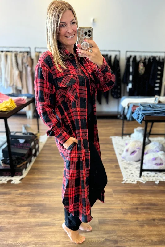 Michelle - Flannel Plaid Longline Shacket