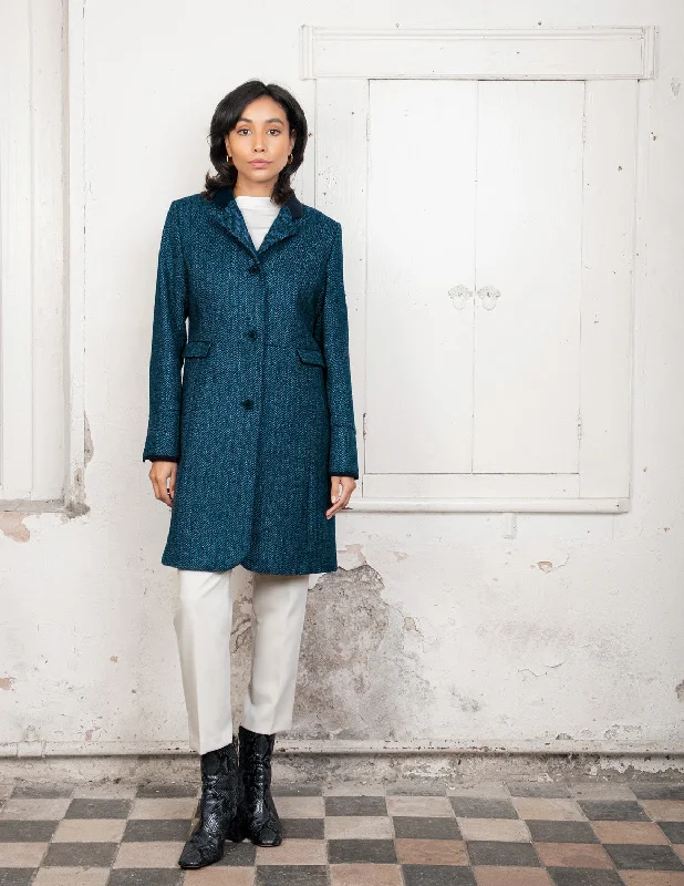 Pamela Tweed Coat - Aqua Marine Herringbone