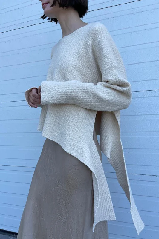 Rib Sash Pullover in Natural