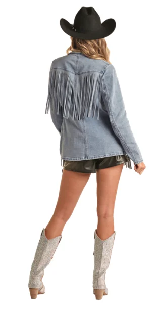 Rock and Roll Cowgirl Denim Fringe Jacket