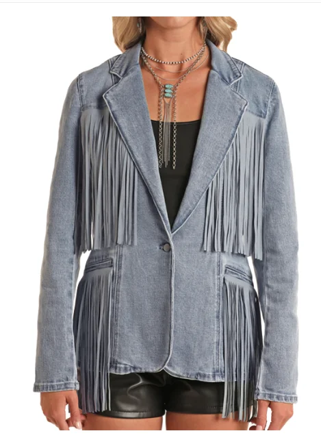 Rock and Roll Cowgirl Denim Fringe Jacket