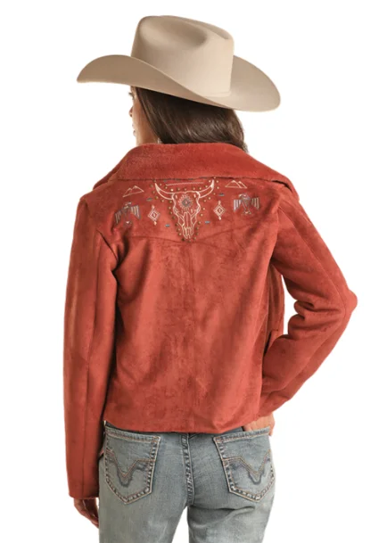 Rock and Roll Cowgirl Rust Faux Fur Embroidered Jacket