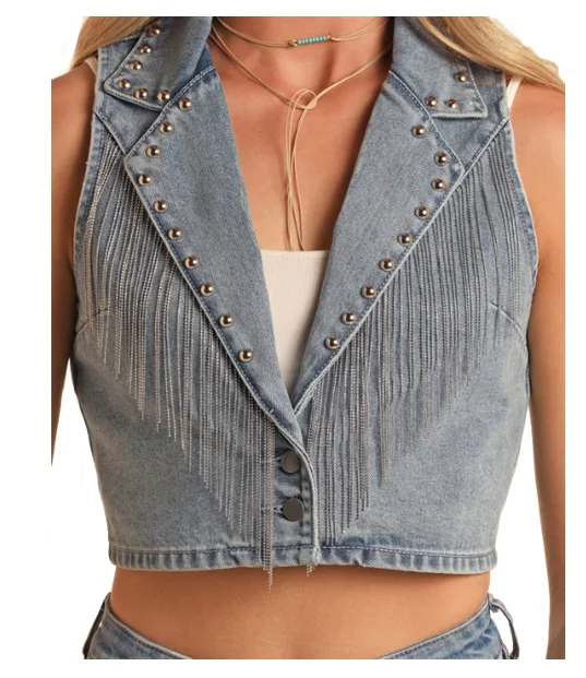 Rock & Roll Cowgirl Fringe Denim Vest