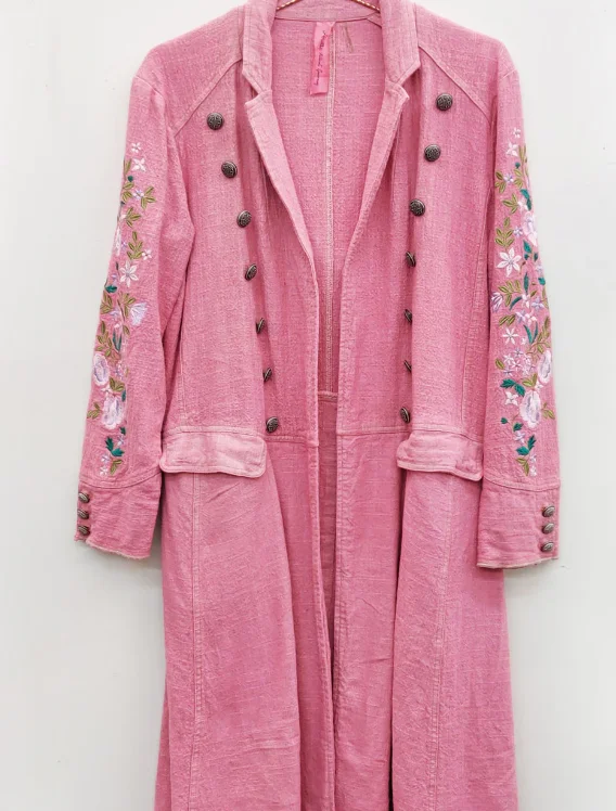 Rose Pink Linen City Coat