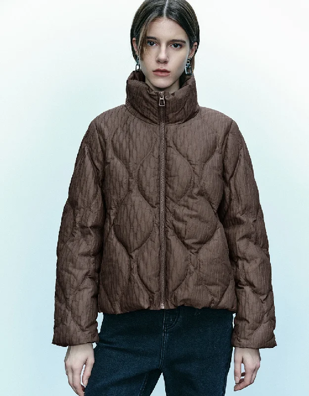 Textured Zipper Front Down Jacket