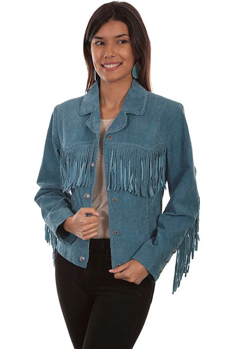 Women's Blue Suede Fringe Jacket