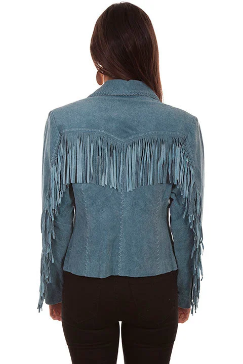 Women's Blue Suede Fringe Jacket