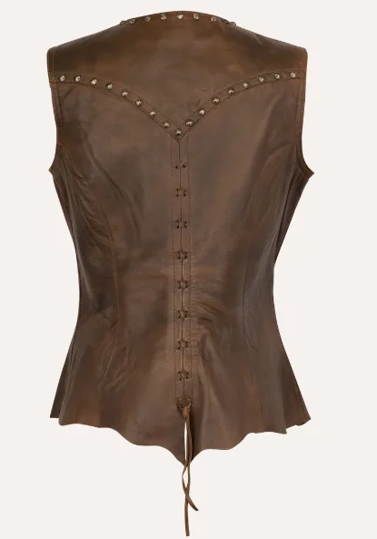 Women's Charlie Vintage Brown Studded Leather Vest