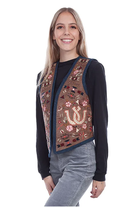 Women's Leather Embroidered Vest