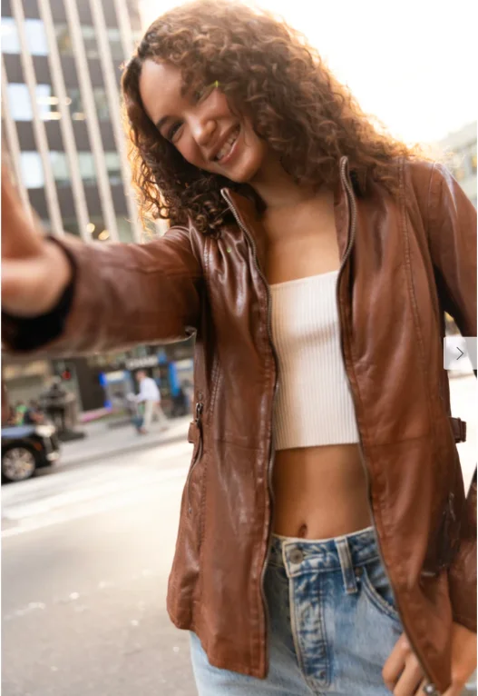 Women's Mauritius Yellie Cognac Leather Jacket