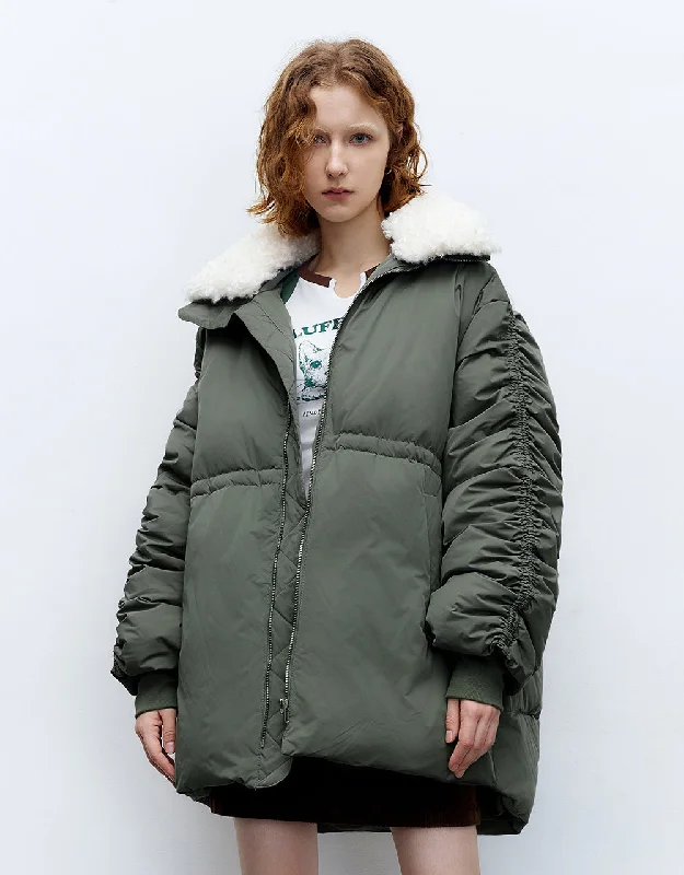 Zipper Front Down Jacket With Furry Collar