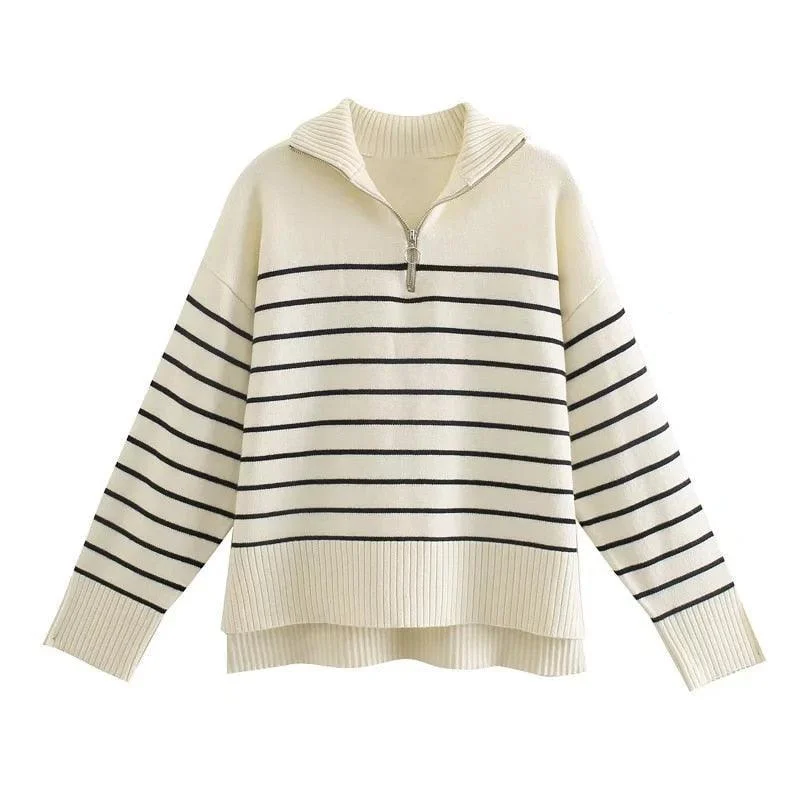 Asymmetry Striped Pullover Sweaters