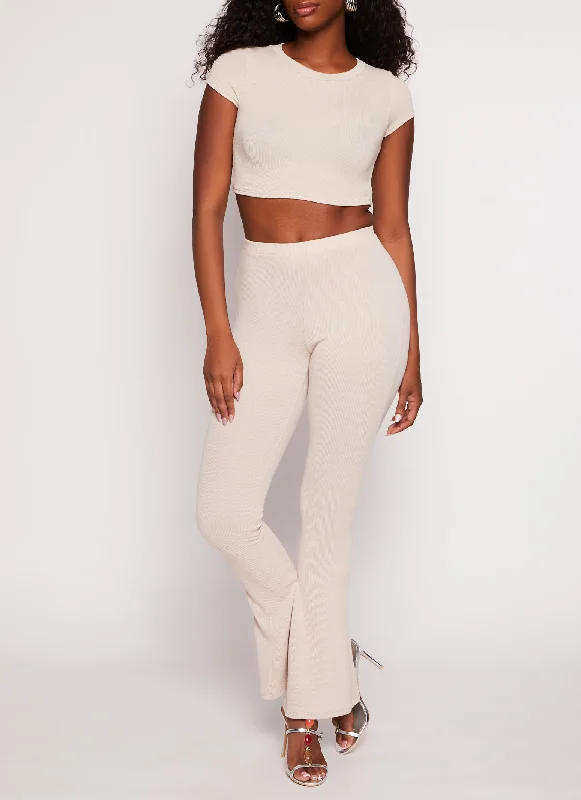 Ribbed High Waist Flare Pants