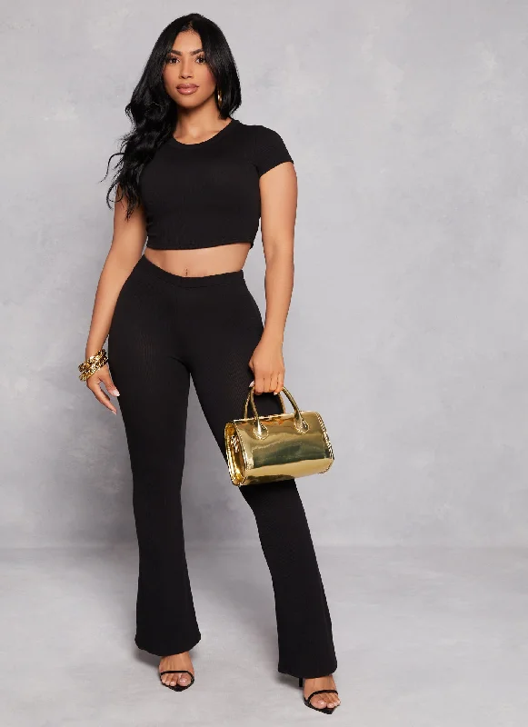 Ribbed High Waist Flare Pants