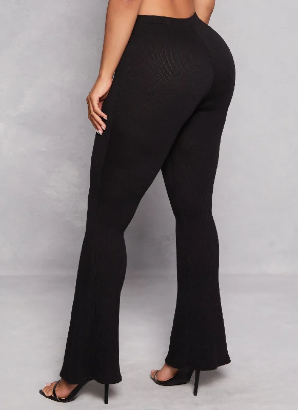 Ribbed High Waist Flare Pants