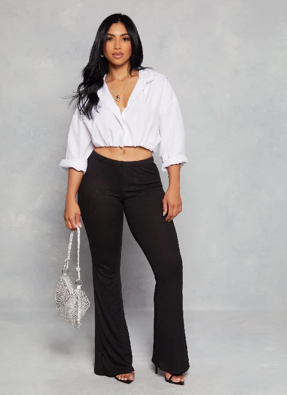 Solid Ribbed High Waisted Flare Pants