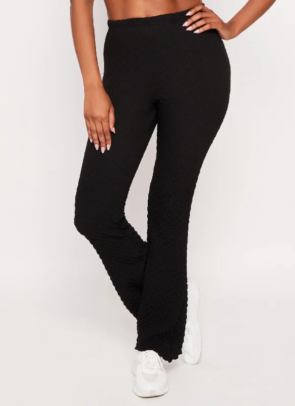 Textured Knit High Waist Flared Pants