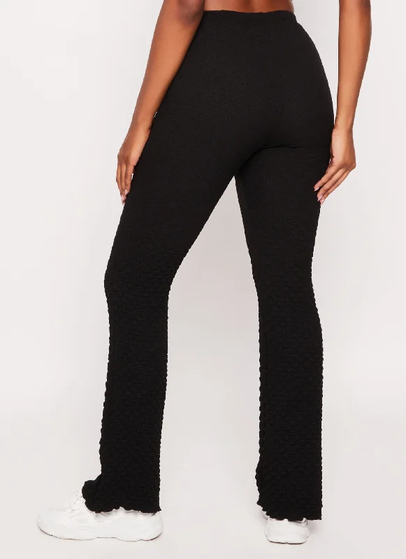 Textured Knit High Waist Flared Pants