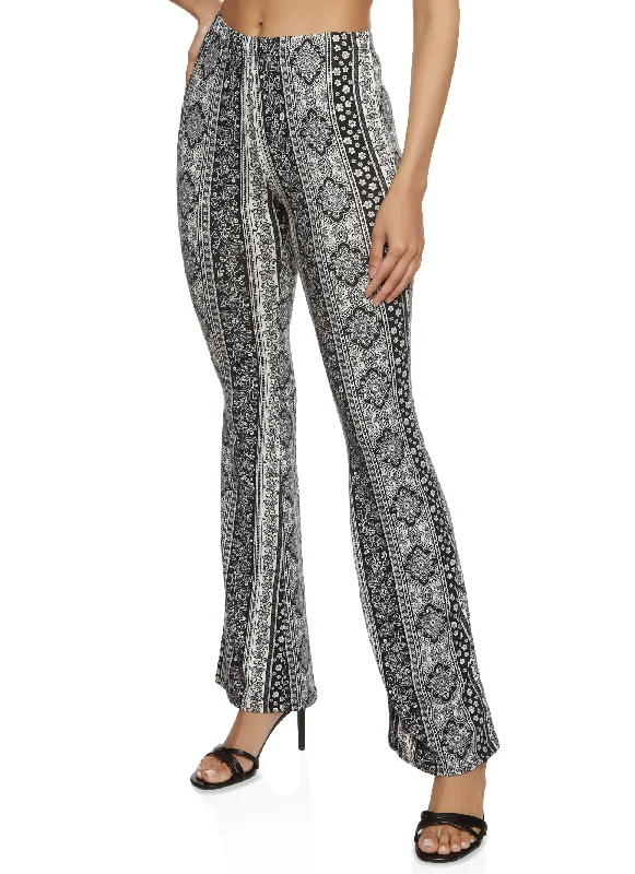 Mixed Print Boho Flare Pants