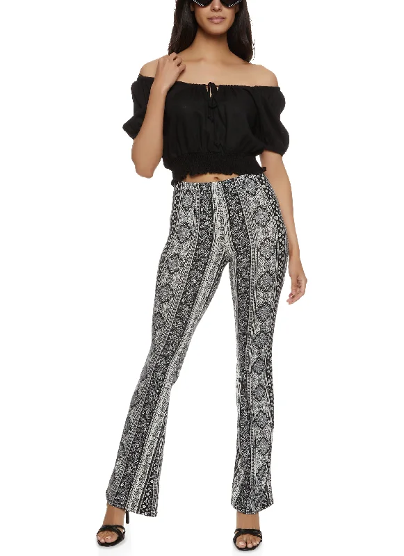 Mixed Print Boho Flare Pants