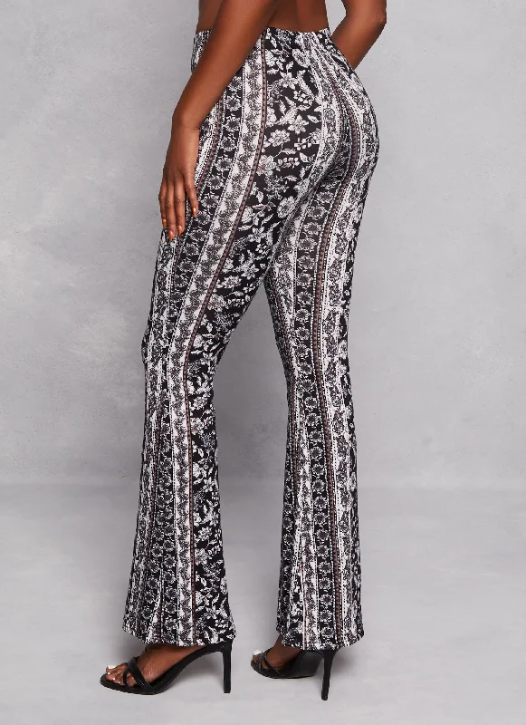 Paisley Border Print High Waist Flare Pants