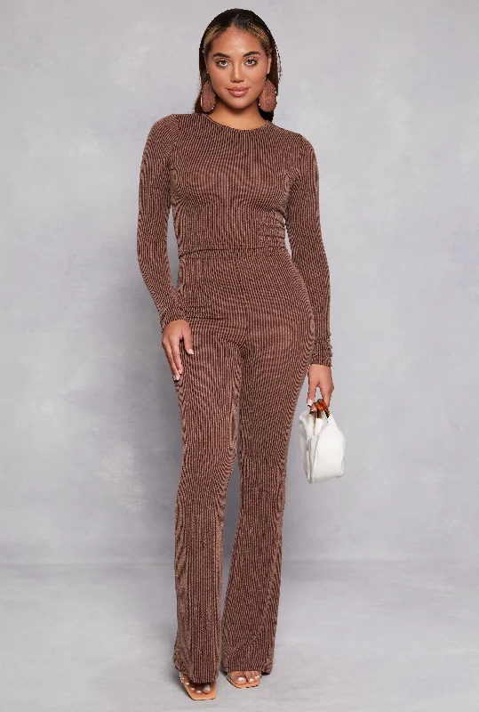 Almost Famous Ribbed Knit High Waist Flare Pants