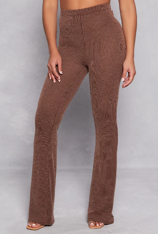 Almost Famous Ribbed Knit High Waist Flare Pants