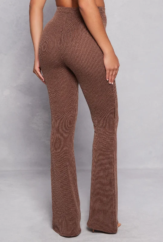 Almost Famous Ribbed Knit High Waist Flare Pants