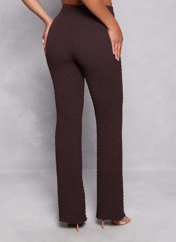 Textured Knit High Waist Flared Pants