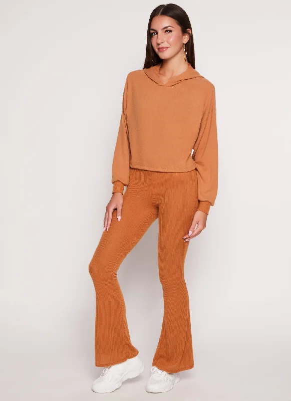 Brushed Rib Knit Flared Pants