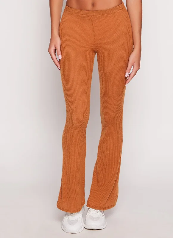 Brushed Rib Knit Flared Pants